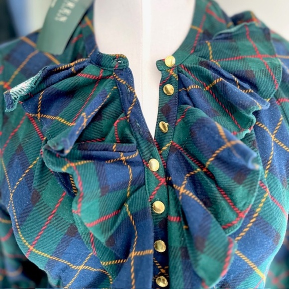 Ralph Lauren Green Tartan Ruffle Shirt Size Large NWT - Picture 5 of 9